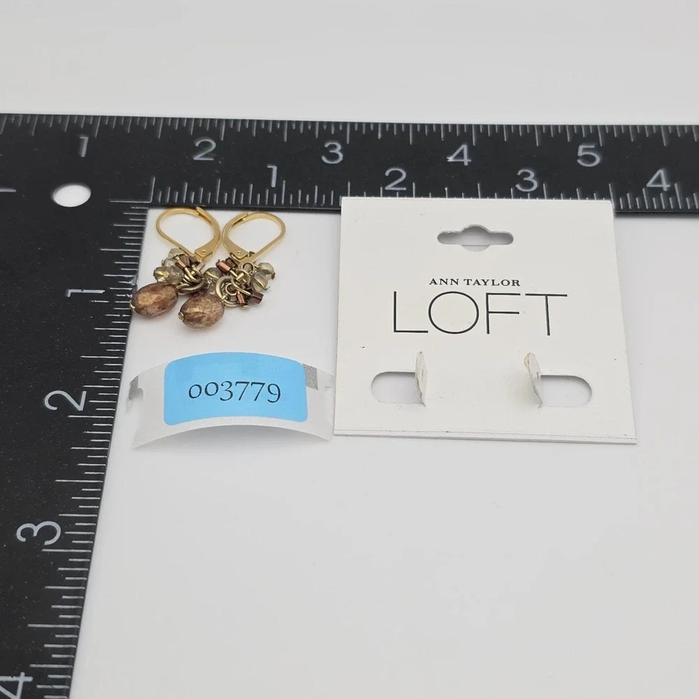 ANN TAYLOR LOFT‎ Earrings Dangle Crystal Stone Metal Beads Gold Plate Leverback